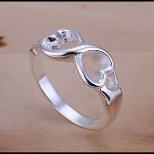 925 Silver Double Hearts Ring - Size 7